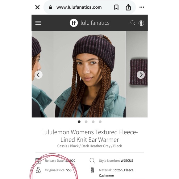 NWT Lululemon Womens Textured Fleece-Lined Knit Ear Warmer with Tote Bag $58 - Picture 2 of 8